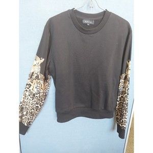 Womens Black Tiger Print Sweatshirt Top size Small